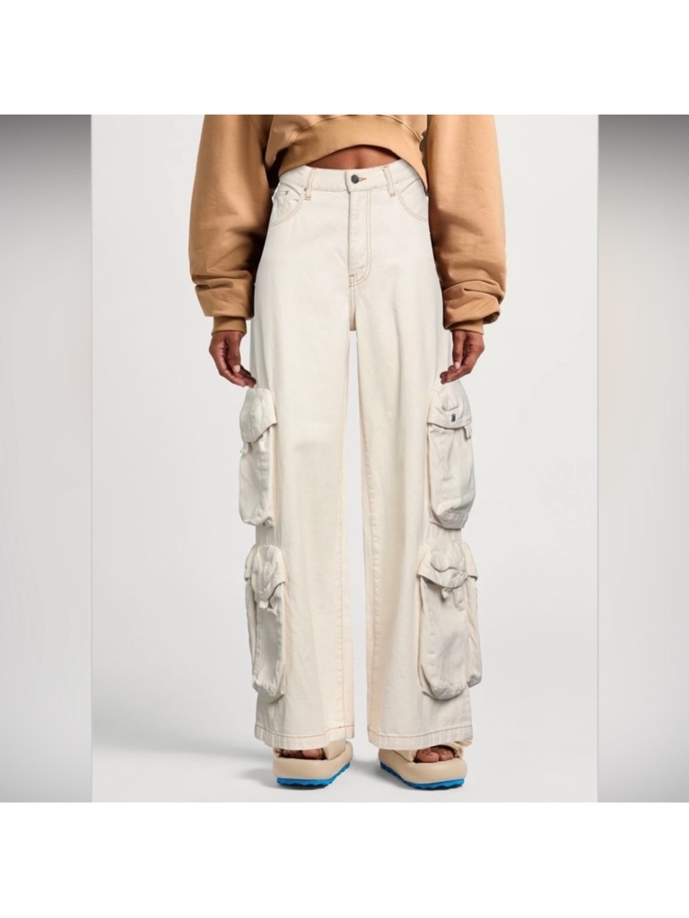AMIRI Cream Denim Trousers with Branded Button